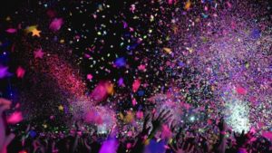 Crowds cheer during a great celebration