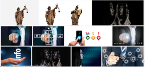 a sccreenshot of several rows of images, containing abstract shapes, computer screens, mirror reflections, and personified statues of "truth"